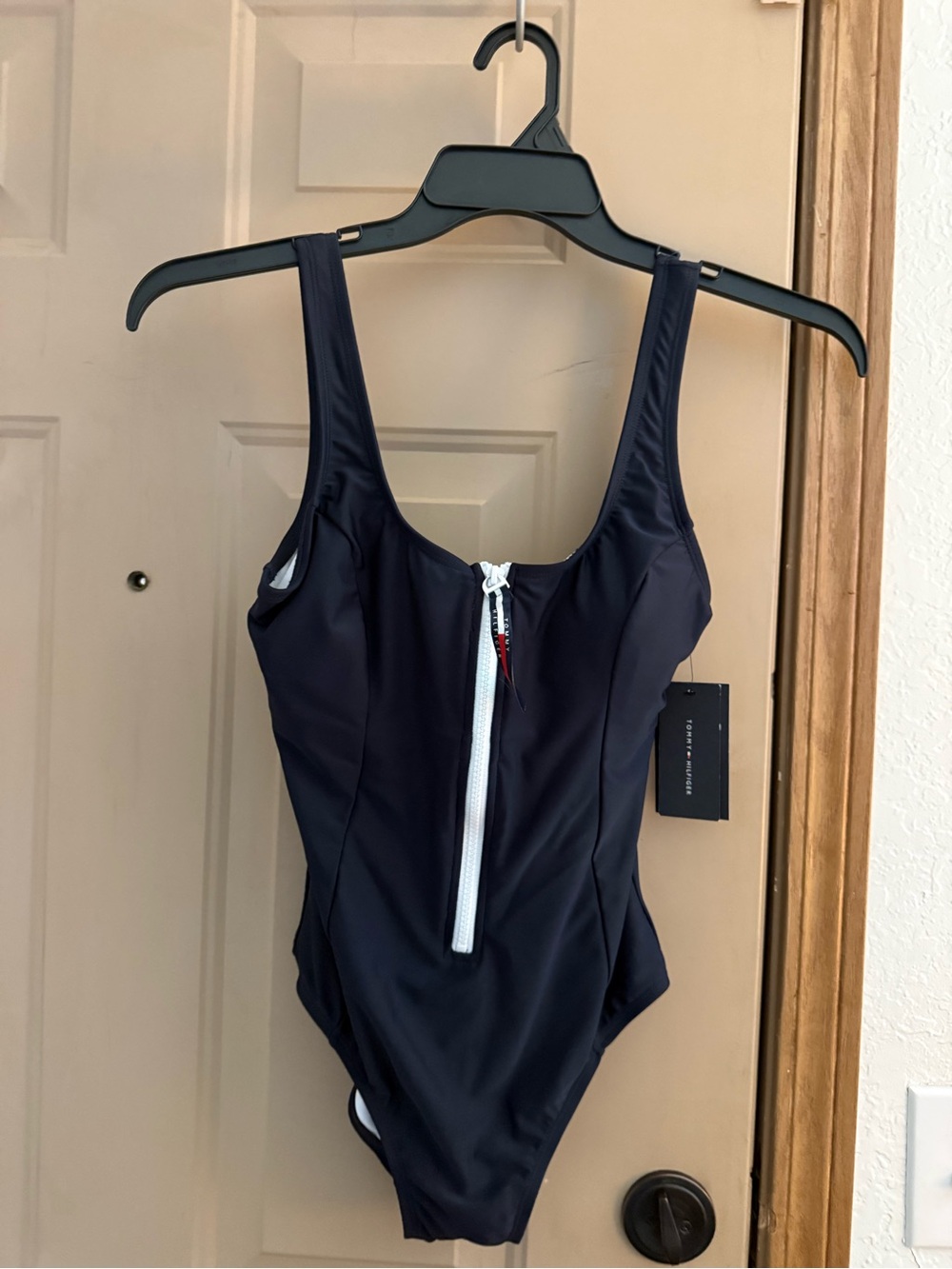 Tommy Hilfiger Navy One-Piece Swimsuit with White Front Zip